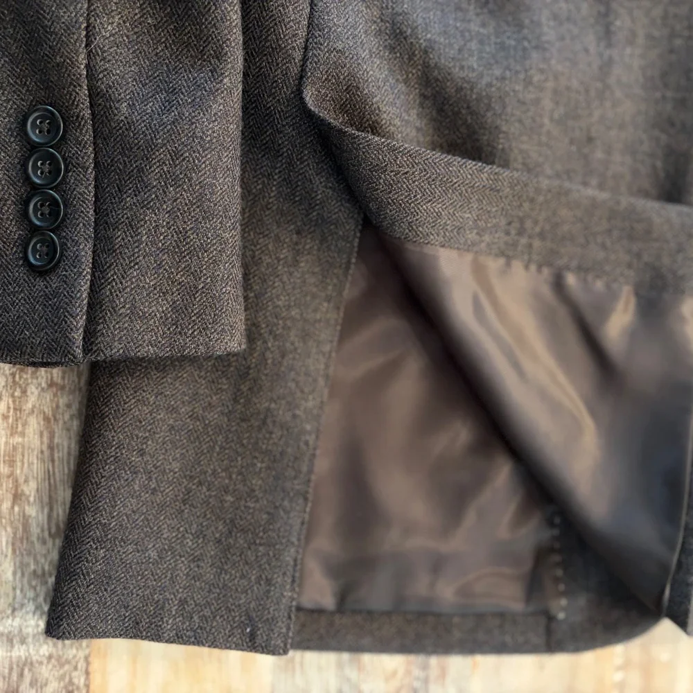 Pronto Uomo Platinum Luxury Wool Blazer Brown Herringbone Sport Coat 42 Regular